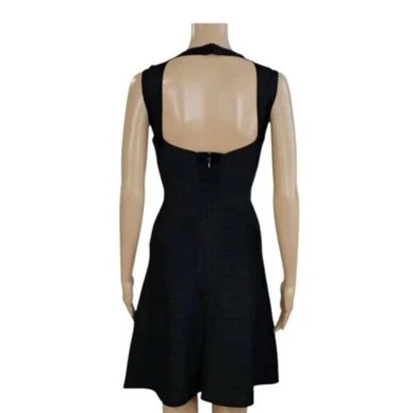 HERVE LEGER Black Bruna Sleeveless V Neck Bandage Fit & Flare Dress - Picture 3 of 10